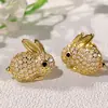 Cao Shi Pendientes Lindos de Conejo Animales Lindos Realistas para Mujeres Combinación Diaria Pendientes Brillantes Incrustados con Pendientes de Circonita