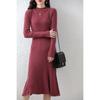 Vestido de Punto de Lana con Cuello Medio Alto y Corte Sirena para Mujer Delgado Delgado Vestido Suéter por Encima de la Rodilla Cadera Falda Base de Un Paso