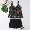 Traje de baño de dos piezas de estilo nuevo europeo y americano Tankini estampado Conservador Adelgazante Sin mangas Amazon Transfronterizo