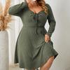 Pesquisa e desenvolvimento independentes da Amazon Europa e Estados Unidos, novo vestido plus size, vestido com gola quadrada, saia de manga comprida transfronteiriça para mulheres