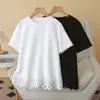 Camiseta Plus Size Manga Curta Feminina Gola Redonda com Renda Mamba Algodão Camisa 2026 Verão Top para Gordinhas Pulôver 2606