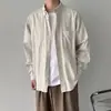 Camisa de Manga Larga Rayada Estilo Japonés Nuevo Primavera y Otoño Unisex Holgada Sin Planchar Vintage Top Chaqueta Camisa de Pareja