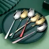Vajilla transfronteriza de acero inoxidable 304 cuchara para ensalada tenedor cuchara de mango largo cuchara tenedor integrada para ensalada de frutas para estudiantes tenedor para pasta