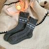 Calcetines de Lana Gris Azul y Color Café para Otoño e Invierno, Calcetines Gruesos Cálidos de Caída, Calcetines de Media Pantorrilla para Mujer con Lazo Estilo Coreano