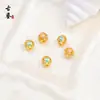 Cuentas Redondas de Loto de la Fortuna Esmaltadas Cloisonné Color Cobre Dorado Estilo Chino, Cuentas Espaciadoras Huecas de Esmalte Azul Quemado para Pulseras y Manualidades DIY
