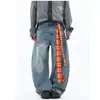 Pantalones de Trabajo Vaqueros para Mujer con Bordado de Parche de Estrella Transfronterizo y Cinturón, Otoño, Tiro Alto, Holgados, Rectos, Pierna Ancha