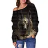 Chamarra Sudadera Transfronteriza para Mujer Primavera y Otoño Estampado Digital 3D de Calavera Top de Hombro Inclinado Navideño Sudadera para Mujer Ropa para Mujer