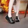 Zapatos Planos Redondos para Madre Mujer 2026 Otoño Nuevos Zapatos de Plataforma Mujer Suela Gruesa Boca Profunda Aumentan Altura Casual Slip-ons Suela Suave Zapatos de Piel