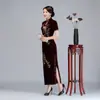 Shenzhen Banquete de Boda Cheongsam de Terciopelo Dorado Feliz Suegra Vestido de Suegra Vestido de Marca Talla Grande Mujeres Estilo Caliente Dinastía Han