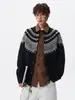 Cardigan de tricô jacquard Fair Isle masculino outono estilo retrô preguiçoso malha de lã jaqueta casual cleanfit