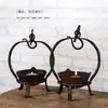 Adornos de Candelabro Retro de Hierro Fundido Hechos a Mano, Lámparas de Aceite de Hierro Antiguo, Candelabros Decorativos para Sala de Té Zen, Lámparas de Piso Estilo Wabi-Sabi