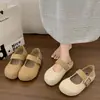 Sapatos Mary Jane Femininos com Aumento de Altura Oculto, Boca Rasa, Verão Nicho Doce Linho Retro Loafers Franceses