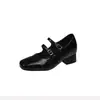 2026 Nuevos Zapatos de Tacón Alto Estilo Francés con Punta Cuadrada, Correa de Hebilla y Tacón Grueso para Mujer, Zapatos Mary Jane Bajos con Aumento Interno de Altura