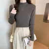 Novo Suéter de Tricô Básico Versátil de Manga Longa com Gola Meia-Alta Slim Fit para Outono/Inverno para Mulheres