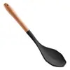 Utensilios de Cocina de Silicona de Grado Alimenticio con Mango de Madera Transfronterizos con Resistencia a Altas Temperaturas, Olla Antiadherente, Cuchara para Sopa y Colador, Ventas Directas de Fábrica y Personalizables