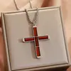 Colgante Cruzado de Piedra Shoushan Ojo de Tigre Europeo y Americano Cadena Cuadrada de Acero Inoxidable Collar Joyería para Hombres y Mujeres Venta al por Mayor