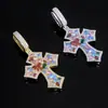 Collar con Colgante de Cruz de Zirconia Colorida Hip-Hop Europeo y Americano Transfronterizo Accesorios para Mujeres, Joyería Personalizada para Hombres con Diamantes Completos Venta al por Mayor