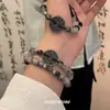 Pulsera de Moneda con Pintura de Tinta Estilo Chino Nuevo Mok Qing para Hombres, Pulsera de Piedras Naturales Retro de Nicho con Cuentas, Versión para Pareja.