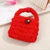 Bolsa de Crochê Colorida Macaron para Armazenamento de Fios, Mini Bolsa de Mão com Botão de Crochê, Acessório Chaveiro para Fones de Ouvido Bluetooth