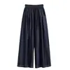 Foto Real de Pantalones de Mezclilla Tencel de Cintura Alta para Mujer, Nuevo Estilo de Verano, Talla Grande de Corte Holgado, Pantalones Anchos de Nueve Puntos Adelgazantes para Mujer, Algodón