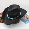 Chapéu Cowboy Fedora Europeu Retrô de Ráfia Trançada Fedora Turquesa Decoração Estilo Étnico Proteção Solar Aba Larga