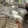 Conjunto de Roupa de Cama Quatro Peças em Algodão Fresco e Simples Estilo Ins, Classe A Ultrassuave e Aconchegante para Dormir Nu, Conjunto de Três Peças em Algodão Lavado Desenho Animado para Dormitório