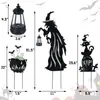Estaca de Metal Fluorescente para Jardín de Halloween, Señal Luminosa al Aire Libre con Silueta de Bruja, Adorno de Decoración de Jardín, Exclusivamente para Ventas Transfronterizas