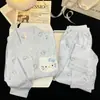 Pijama de niña con gatitos de lunares azules, conjunto de primavera y otoño de manga larga y pantalón largo, ropa de casa para dormitorio estudiantil