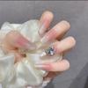 Producto terminado con diseño de uñas postizas con diseño de mariposa tridimensional de perla dorada, parche para uñas postizas al por mayor.
