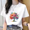 Camiseta Casual Feminina Moda Coreana Gola Redonda Estampa Floral Tendência Ins Manga Curta