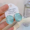 Banho de Ouro Real, Coleção Série Azul Moda Coreana e Japonesa, Brincos de Esmalte com Efeito Gotejante para Mulheres, Novos Brincos e Acessórios de Luxo Leve Nicho