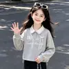 2026 Estilo Academia Primavera/Outono Moda Versátil Moletom para Meninas Patchwork Xadrez Calça Wide-Leg Conjunto de Duas Peças