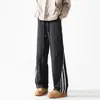 Otoño Nueva Marca Americana de Moda Rayas Transpirables Diseño Perforado Versátil Cómodo Holgado Seda de Hielo Pantalones Casuales