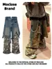 Vibras Estilo París Parche Pesado Falso Dos Piezas Camuflaje Desgastado Funcional Holgado Ropa de Trabajo Jeans Hip-Hop de Moda