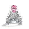 Nueva Entrada Joyería de Lujo Anillo Corona de Plumas Completamente Diamantado Forma de Pera Diamante de Alto Carbono Anillo de Diamante Alas de Ángel