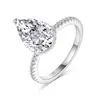 Anel de Prata Esterlina S925 com Diamante de Alto Carbono para Mulheres, Zircônia com Corte Flor de Gelo 8*12 em Forma de Pera Gota Anel Transfronteiriço