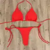Bikini Sexy de Tres Piezas de Color Sólido con Cuello Halter Estilo Europeo y Americano para Mujer, Traje de Baño Multicolor con Atado Ajustable