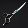 Espada grande de mango recto FM-123 de 6.0 pulgadas estilo turquesa para pared, tijeras planas brillantes, tijeras de dientes finos, tijeras de peluquería, tijeras de barbero