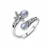 Novedad Europea y Americana Joyería Estilo Bohemio Moda Retro Libélula Piedra Lunar Anillo Abierto Ajustable para Mujer
