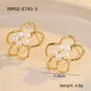 Brincos de Flor de Pérola Europeus e Americanos de Nova Moda Transfronteiriços Brincos de Aço Inoxidável Dourado 18K Joias de Orelha de Luxo Leve Estilo Ins