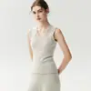 Camisola de punto de cachemir con cuello en V y encaje ondulado, versátil, elegante, corte ajustado, color liso, diseño simple, perfecta como capa interior