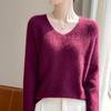 Explosiones Transfronterizas Cachemira Seda de Morera Ligera Blusa de Punto para Mujer Cuello en V Estilo Perezoso Nuevo Suéter de Cachemira Suéter