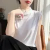 Nuevo Estilo Primavera y Verano 2026 Chaleco de Punto con Cuello Semi Alto de Organza de Lana Tencel para Mujer Camiseta Base sin Mangas con Bloques de Color
