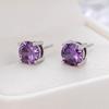 925 Sterling Brincos de Prata Feminino Japonês e Coreano Doce Brincos Atacado Incrustado Roxo 1 quilate Zircon Quatro Garras Brincos Mulheres