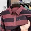 Camisa Polo Rayada de Nuevo Estilo para Primavera y Otoño para Hombres de Mediana Edad, Top Polo Casual y de Moda Holgado de Manga Larga, Camisa Básica
