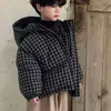Roupa infantil coreana para meninos, jaqueta de algodão quente e estilosa para o inverno, casaco de algodão estilo coreano para crianças, xadrez, de corte solto