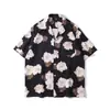 Camisa Hawaiana Manga Corta Hombre Verano Retro Japonés Casual Estilo Harajuku Hong Kong Estampado Completo Camisa Cardigan de Cinco Puntas