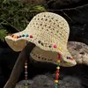 Sombrero de Sol Plegable Versátil, Sombrero de Protección Solar de Estilo Nuevo, Sombrero de Paja con Cuentas de Madera Coloridas Estilo Hyuna, Sombrero de Pescador para Mujer, Sombrero de Playa de Verano