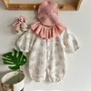 Estilo Coreano Pequeno Floral Gola de Boneca Grande Macacão Fofo de Manga Longa Primavera & Outono Novo Estilo Floresta Macacão Fofo para Casa Confortável