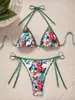 Traje de baño dividido europeo y americano personalizado para mujer, comercio exterior transfronterizo, con cuello halter y atar, bikini triangular, traje de baño sexy, bikini